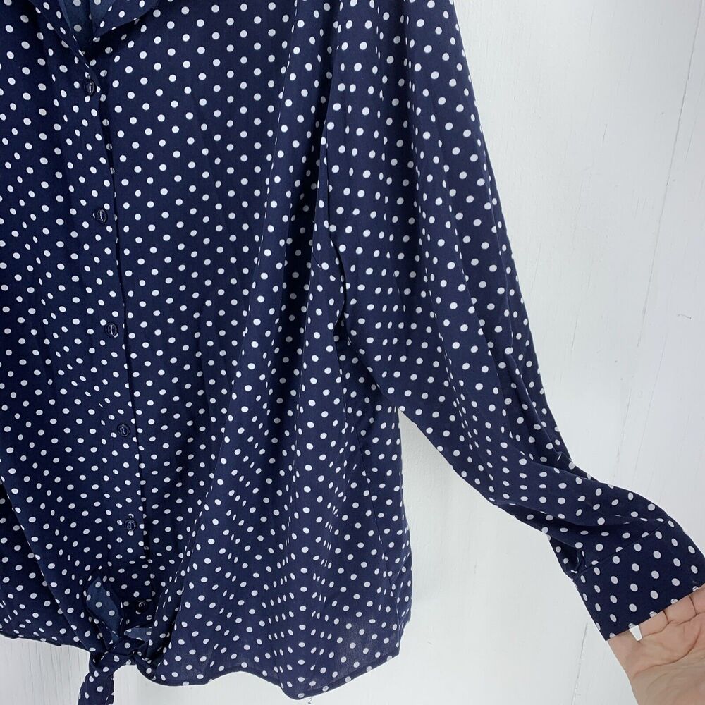 Susan Graver Womens 22W Button Up Tunic Top Polka Dot Tie Front Preppy Coastal - Picture 6 of 8